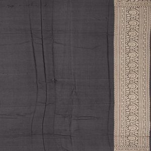 Black Handloom Banarasi Khaddi Georgette Saree With Floral Motifs-Black