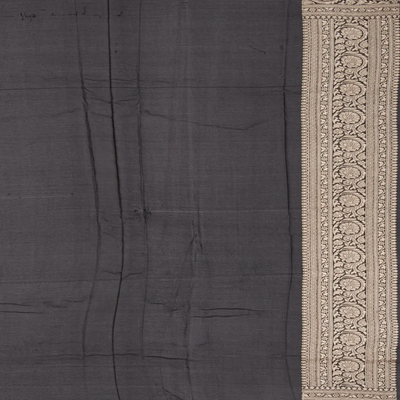 Black Handloom Banarasi Khaddi Georgette Saree With Floral Motifs-Black