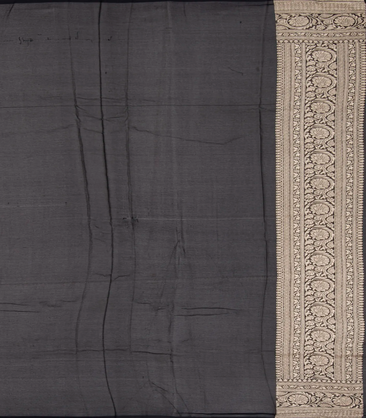 Black Handloom Banarasi Khaddi Georgette Saree With Floral Motifs-Black