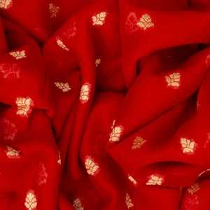 Red Handloom Banarasi Khaddi Georgette Saree With Floral Buttas-Red