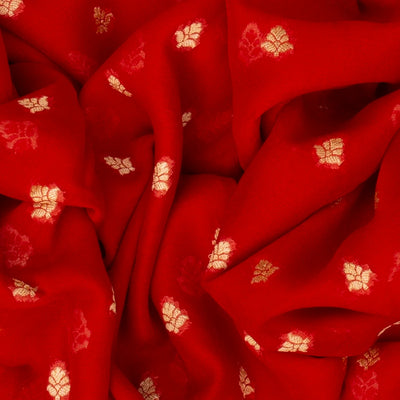 Red Handloom Banarasi Khaddi Georgette Saree With Floral Buttas-Red