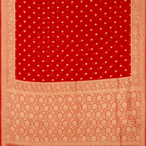 Red Handloom Banarasi Khaddi Georgette Saree With Floral Buttas-Red