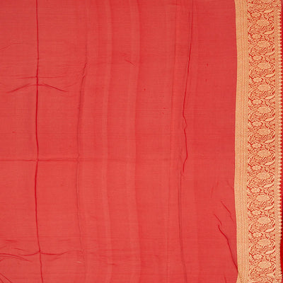 Red Handloom Banarasi Khaddi Georgette Saree With Floral Buttas-Red