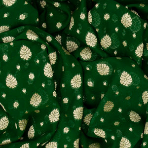 Dark Green Handloom Banarasi Khaddi Georgette Saree With Floral Buttas-Dark Green