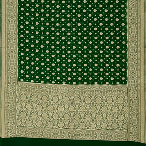 Dark Green Handloom Banarasi Khaddi Georgette Saree With Floral Buttas-Dark Green