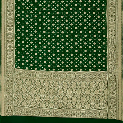 Dark Green Handloom Banarasi Khaddi Georgette Saree With Floral Buttas-Dark Green