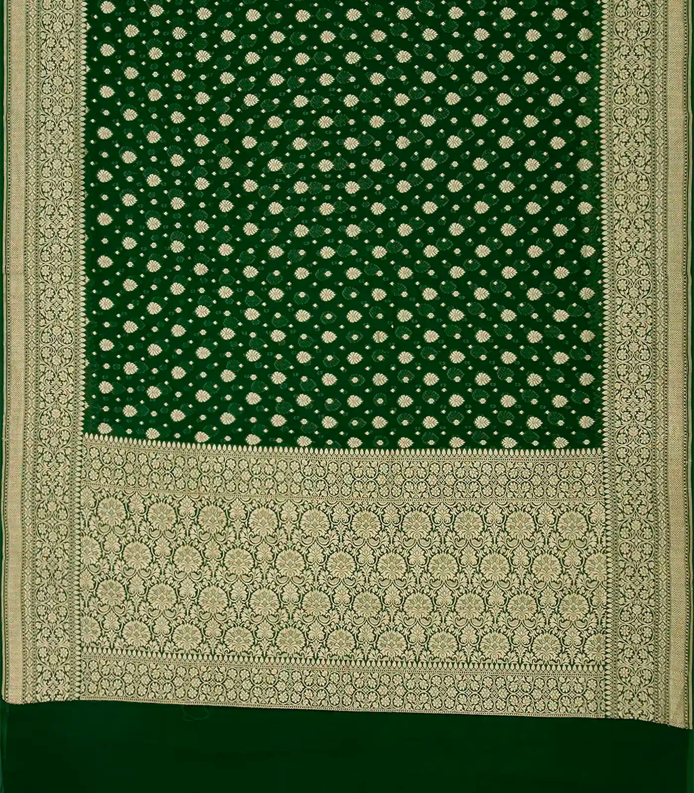 Dark Green Handloom Banarasi Khaddi Georgette Saree With Floral Buttas-Dark Green