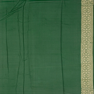 Dark Green Handloom Banarasi Khaddi Georgette Saree With Floral Buttas-Dark Green