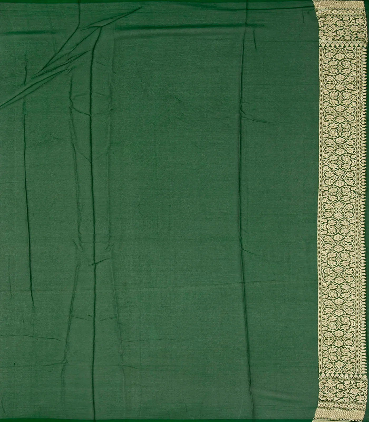 Dark Green Handloom Banarasi Khaddi Georgette Saree With Floral Buttas-Dark Green