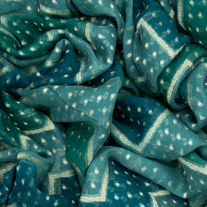 Blue Handloom Rangkat Khaddi Georgette Saree With Chevron Motifs-Blue