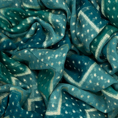 Blue Handloom Rangkat Khaddi Georgette Saree With Chevron Motifs-Blue