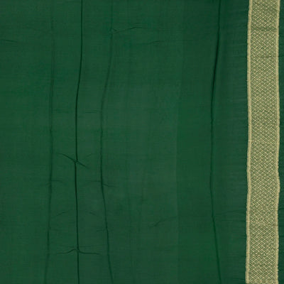 Bottle Green Handloom Banarasi Khaddi Georgette Saree With Meena Floral Motifs-Bottle Green