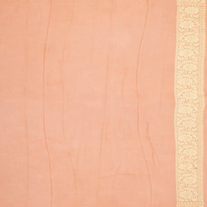 Peach Handloom Banarasi Khaddi Georgette Saree With Meena Floral Motifs-Peach