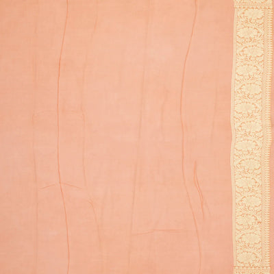 Peach Handloom Banarasi Khaddi Georgette Saree With Meena Floral Motifs-Peach