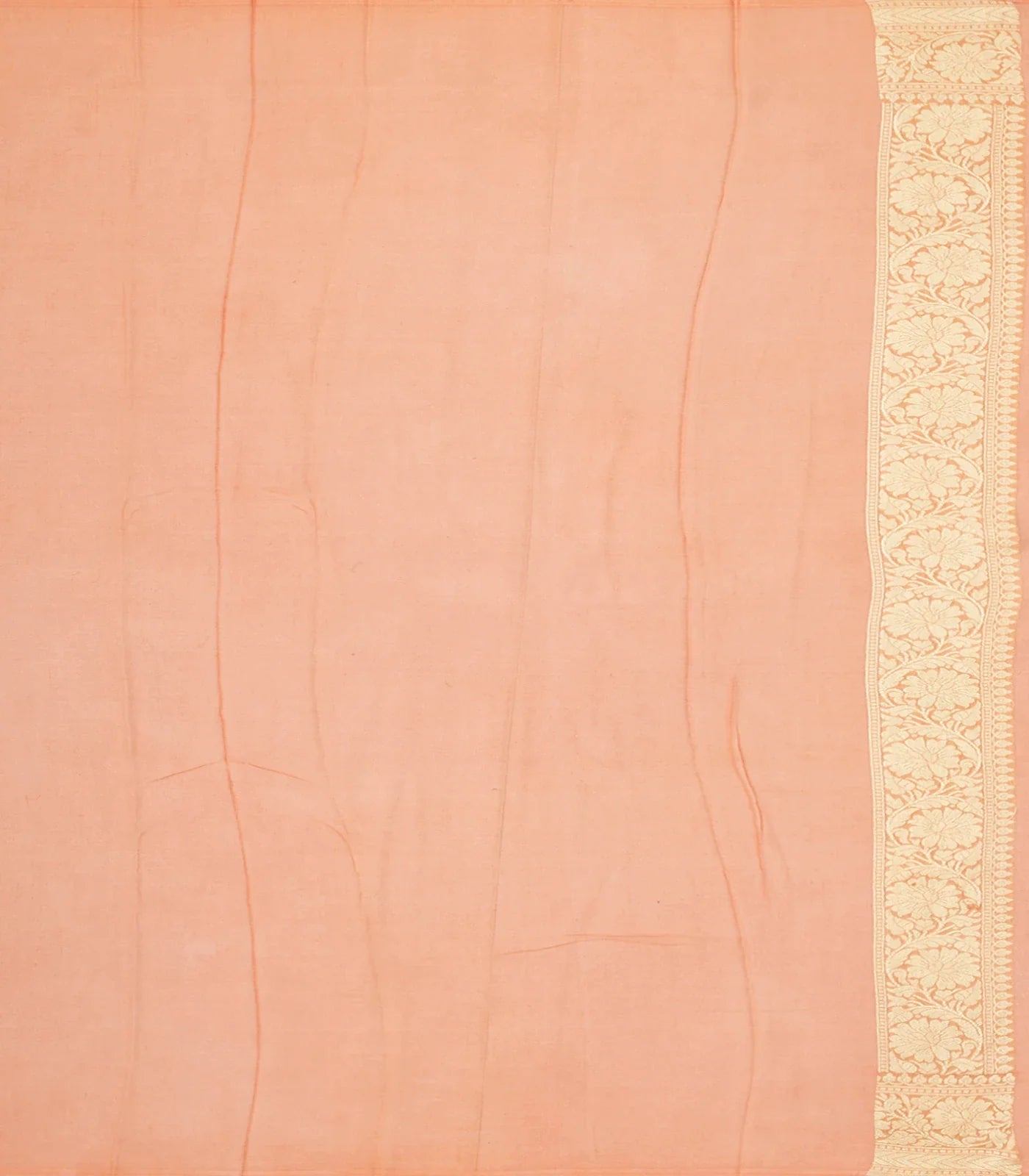 Peach Handloom Banarasi Khaddi Georgette Saree With Meena Floral Motifs-Peach