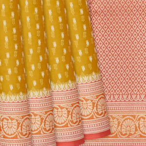 Mustard Handwoven Banarasi Organza Saree With Diamond Buttas-Mustard