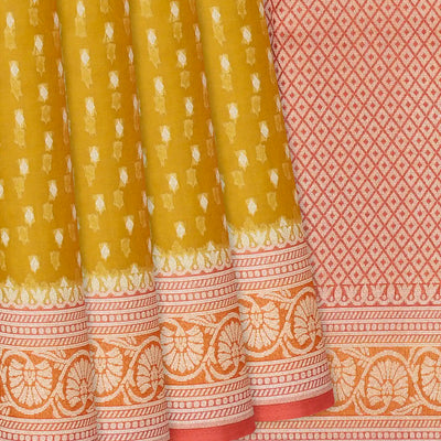 Mustard Handwoven Banarasi Organza Saree With Diamond Buttas-Mustard