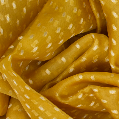 Mustard Handwoven Banarasi Organza Saree With Diamond Buttas-Mustard