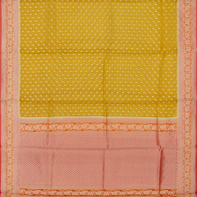 Mustard Handwoven Banarasi Organza Saree With Diamond Buttas-Mustard