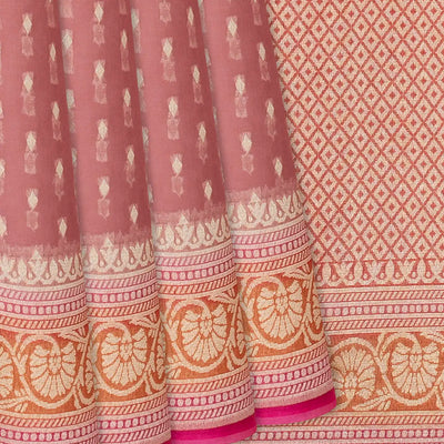 Dusty Pink Handwoven Banarasi Organza Saree With Diamond Buttas-Dusty Pink