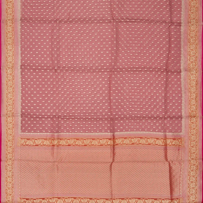 Dusty Pink Handwoven Banarasi Organza Saree With Diamond Buttas-Dusty Pink