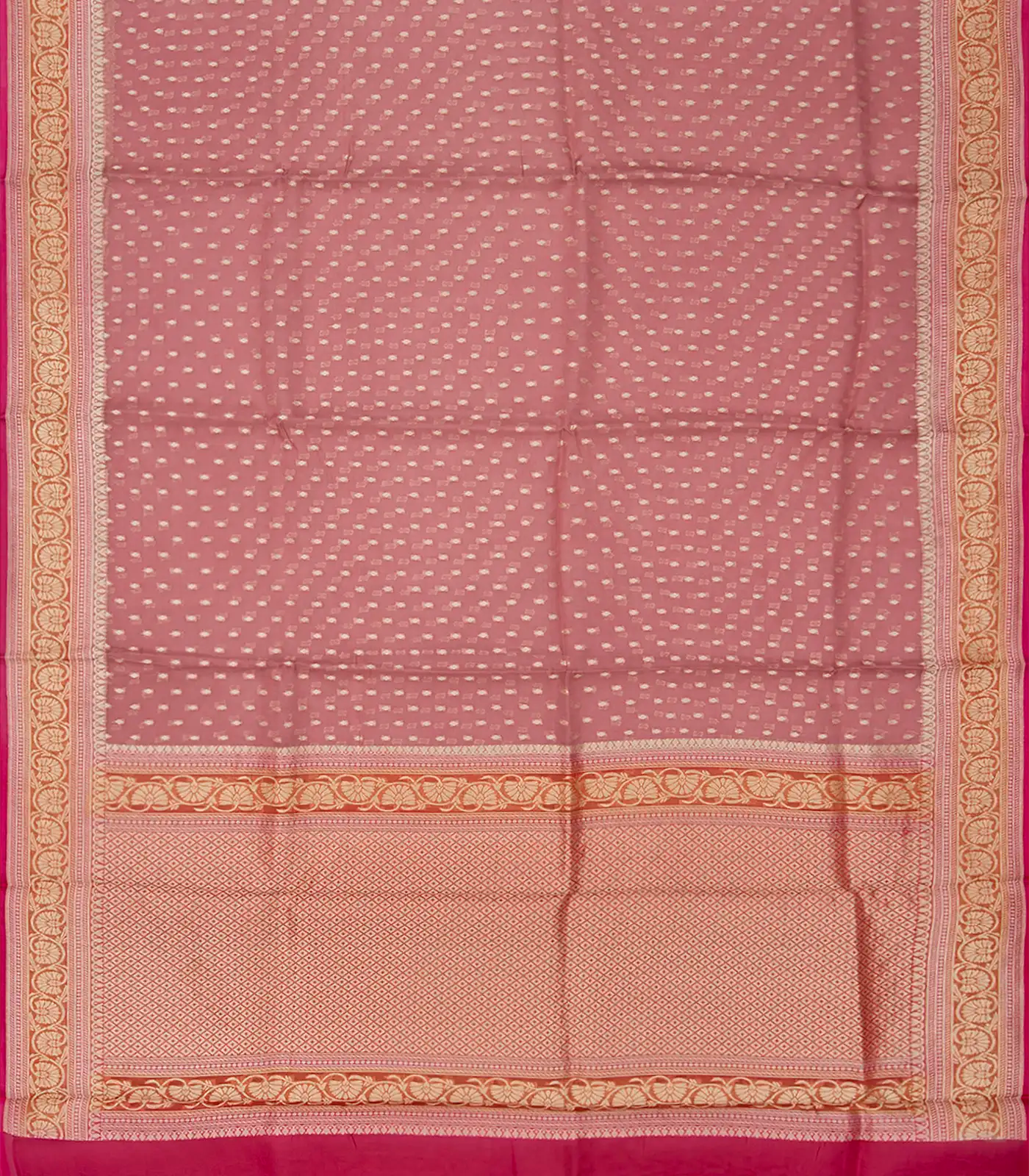 Dusty Pink Handwoven Banarasi Organza Saree With Diamond Buttas-Dusty Pink