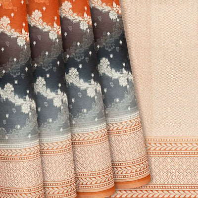 Orange Handwoven Banarasi Organza Rangkat Saree With Floral Vine Motifs-Orange