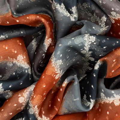 Orange Handwoven Banarasi Organza Rangkat Saree With Floral Vine Motifs-Orange