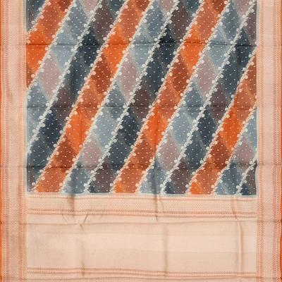 Orange Handwoven Banarasi Organza Rangkat Saree With Floral Vine Motifs-Orange