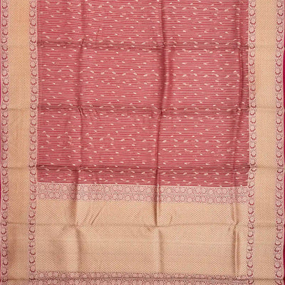 Crimson Handwoven Banarasi Organza Saree With Leaf Motifs-Crimson