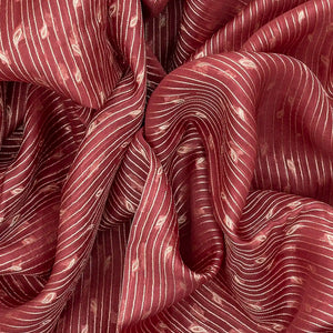 Crimson Handwoven Banarasi Organza Saree With Leaf Motifs-Crimson