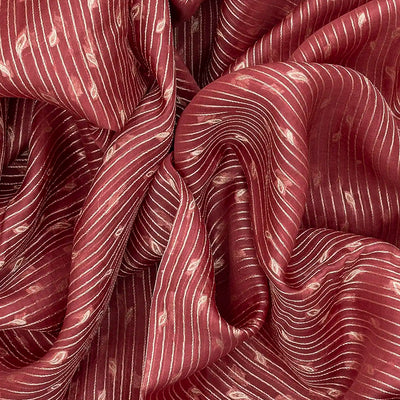 Crimson Handwoven Banarasi Organza Saree With Leaf Motifs-Crimson