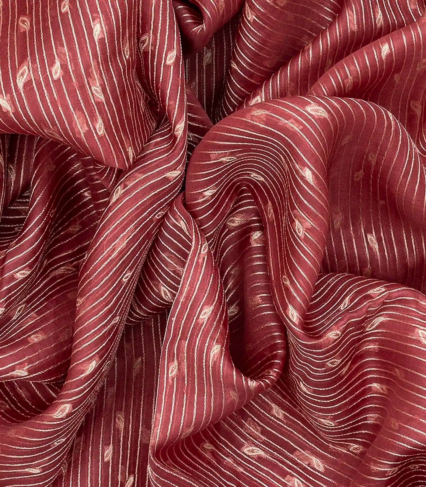 Crimson Handwoven Banarasi Organza Saree With Leaf Motifs-Crimson