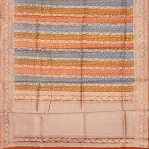 Orange Handwoven Banarasi Organza Rangkat Saree With Floral Motifs-Orange