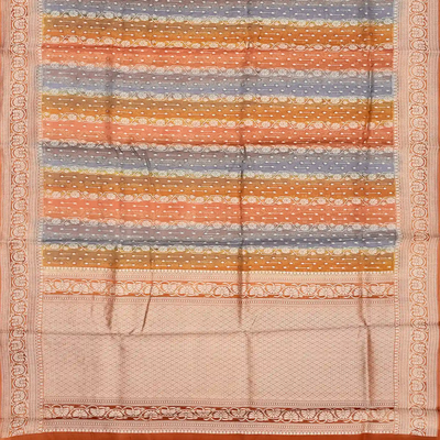 Orange Handwoven Banarasi Organza Rangkat Saree With Floral Motifs-Orange