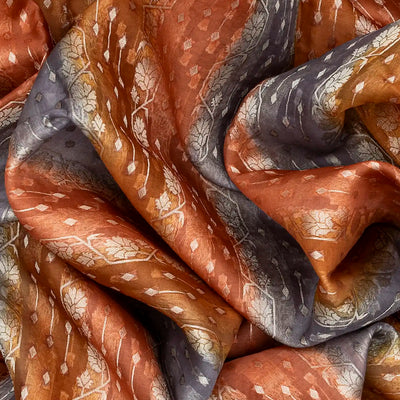 Orange Handwoven Banarasi Organza Rangkat Saree With Floral Motifs-Orange