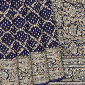 Navy Blue Banarasi Khaddi Georgette Saree With Jaal Motifs-Navy Blue