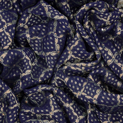 Navy Blue Banarasi Khaddi Georgette Saree With Jaal Motifs-Navy Blue