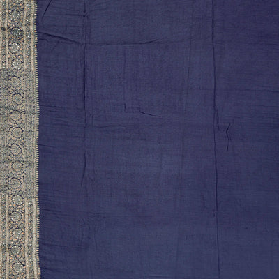 Navy Blue Banarasi Khaddi Georgette Saree With Jaal Motifs-Navy Blue