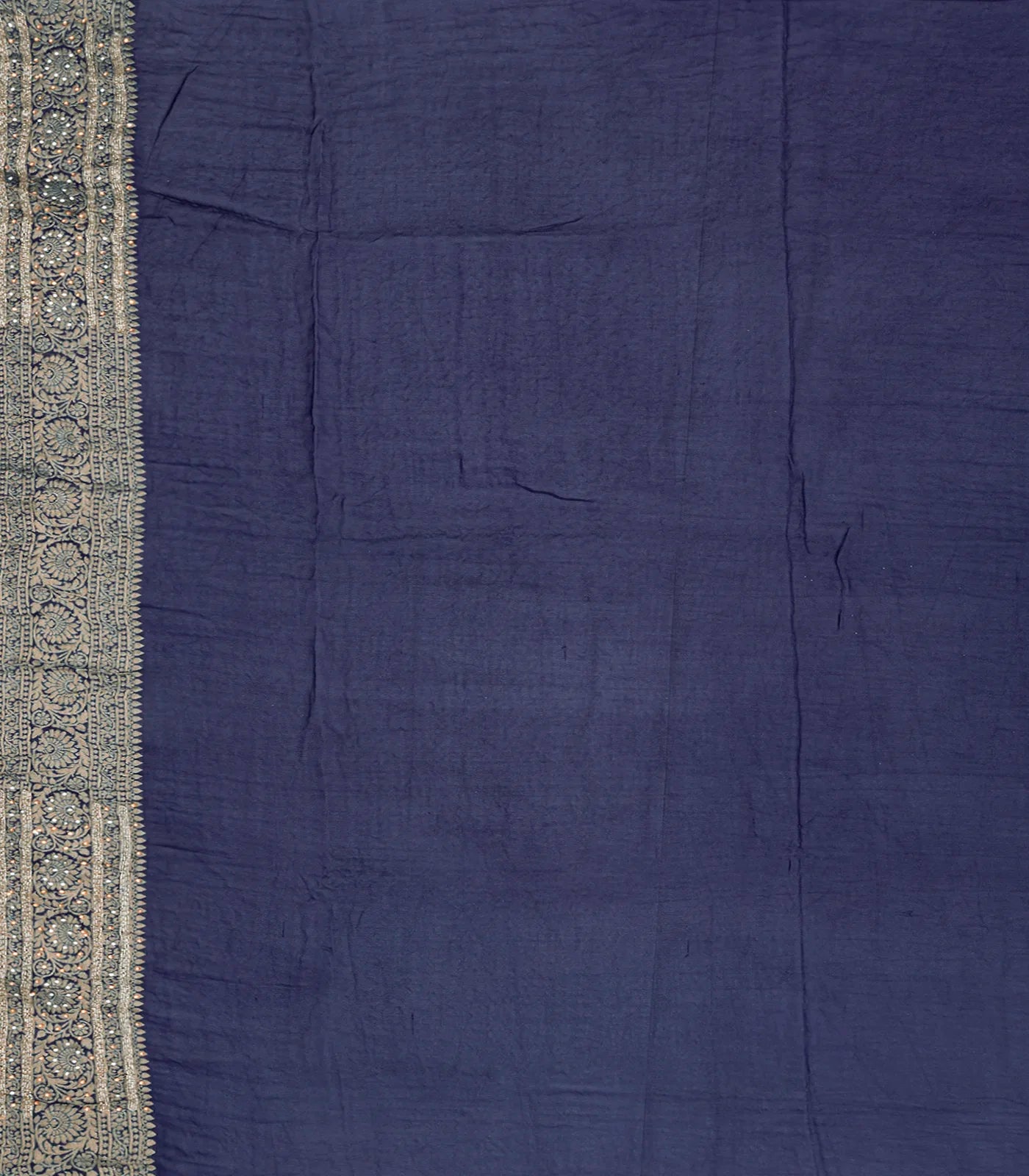 Navy Blue Banarasi Khaddi Georgette Saree With Jaal Motifs-Navy Blue