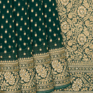 Sea Green Banarasi Khaddi Georgette Saree With Floral Motifs-Sea Green