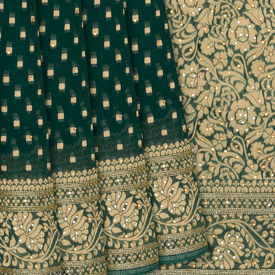 Sea Green Banarasi Khaddi Georgette Saree With Floral Motifs-Sea Green