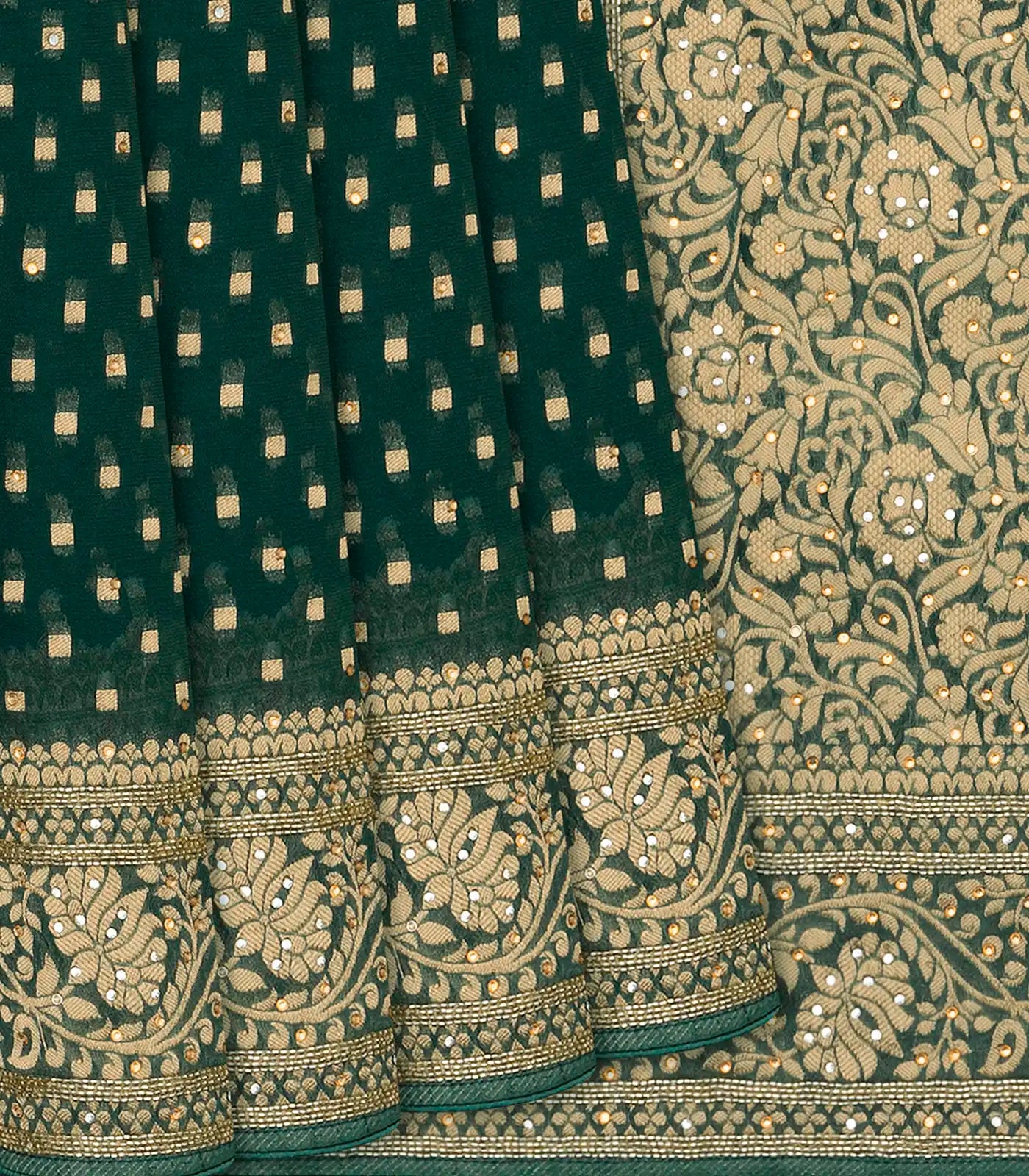 Sea Green Banarasi Khaddi Georgette Saree With Floral Motifs-Sea Green