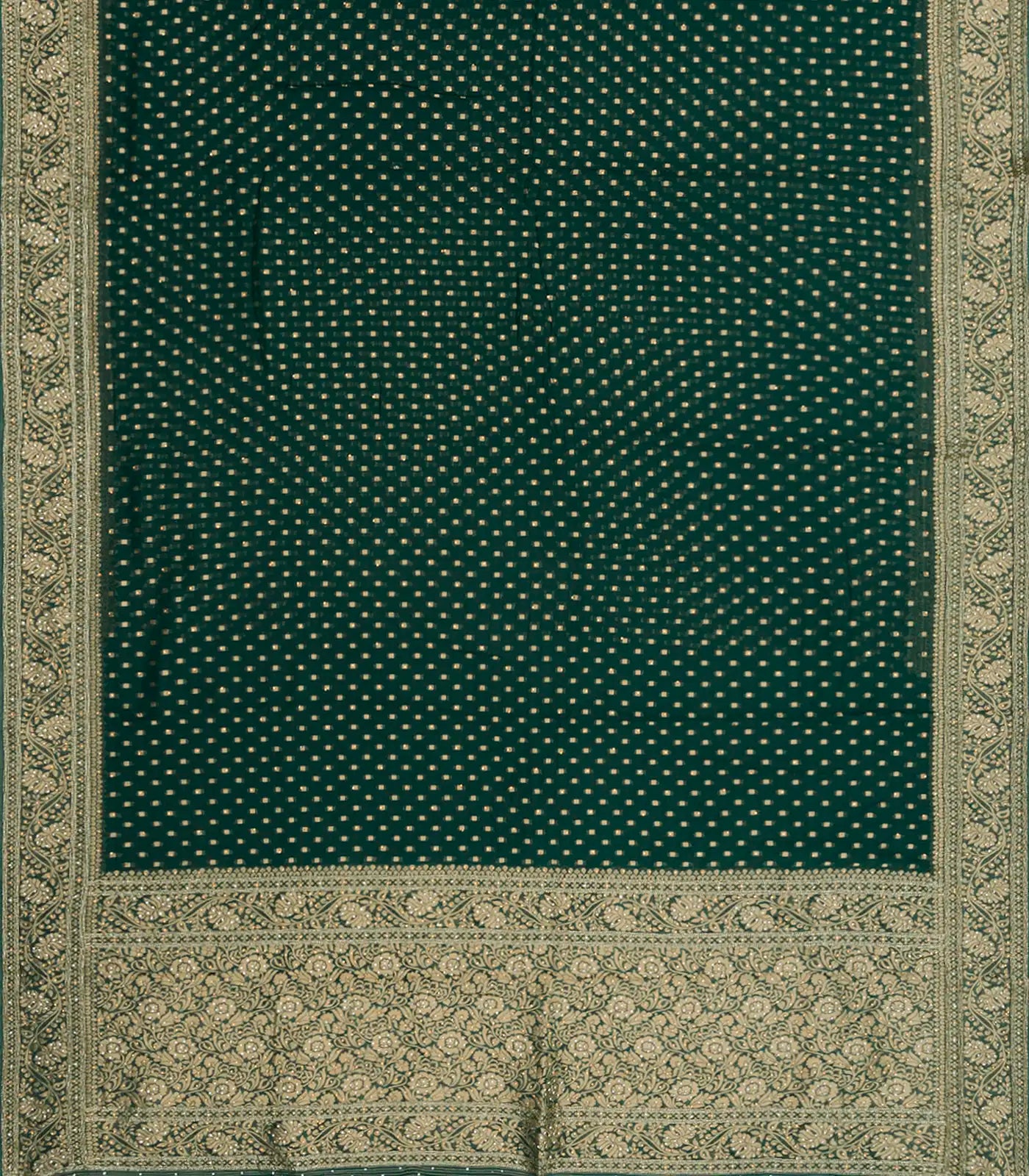 Sea Green Banarasi Khaddi Georgette Saree With Floral Motifs-Sea Green