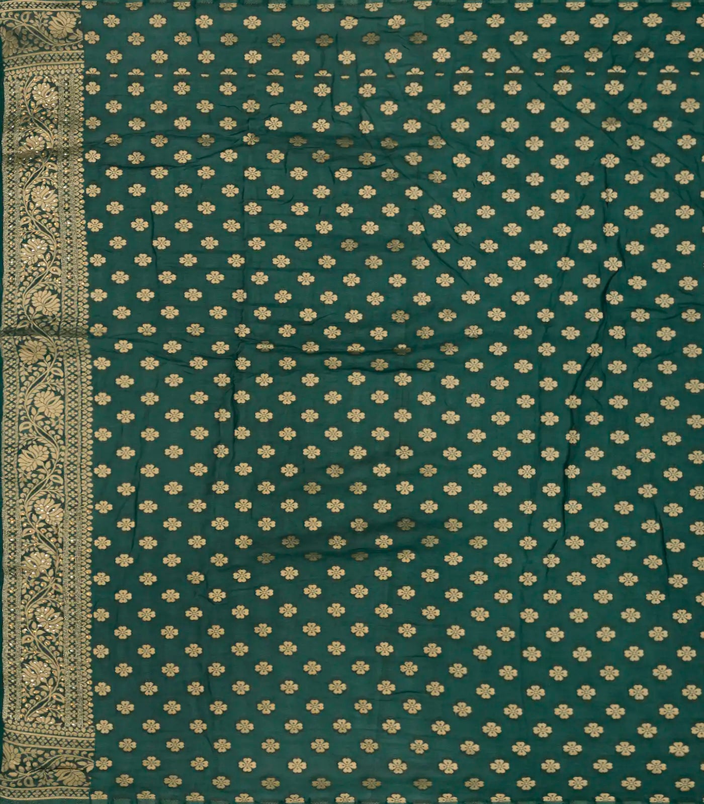 Sea Green Banarasi Khaddi Georgette Saree With Floral Motifs-Sea Green