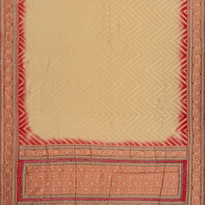 Beige Banarasi Khaddi Georgette Saree With Chevron Motifs-Beige