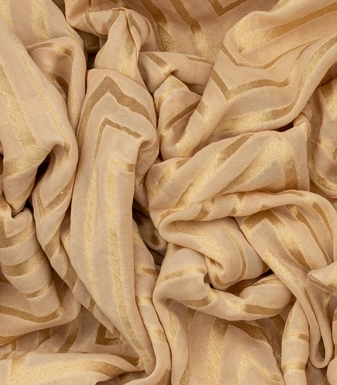 Beige Banarasi Khaddi Georgette Saree With Chevron Motifs-Beige