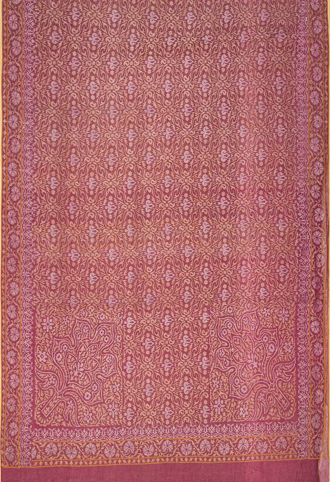 Dusty Pink Handloom Banarasi Jamdani Saree With Floral Motifs-Dusty Pink