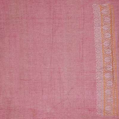Dusty Pink Handloom Banarasi Jamdani Saree With Floral Motifs-Dusty Pink