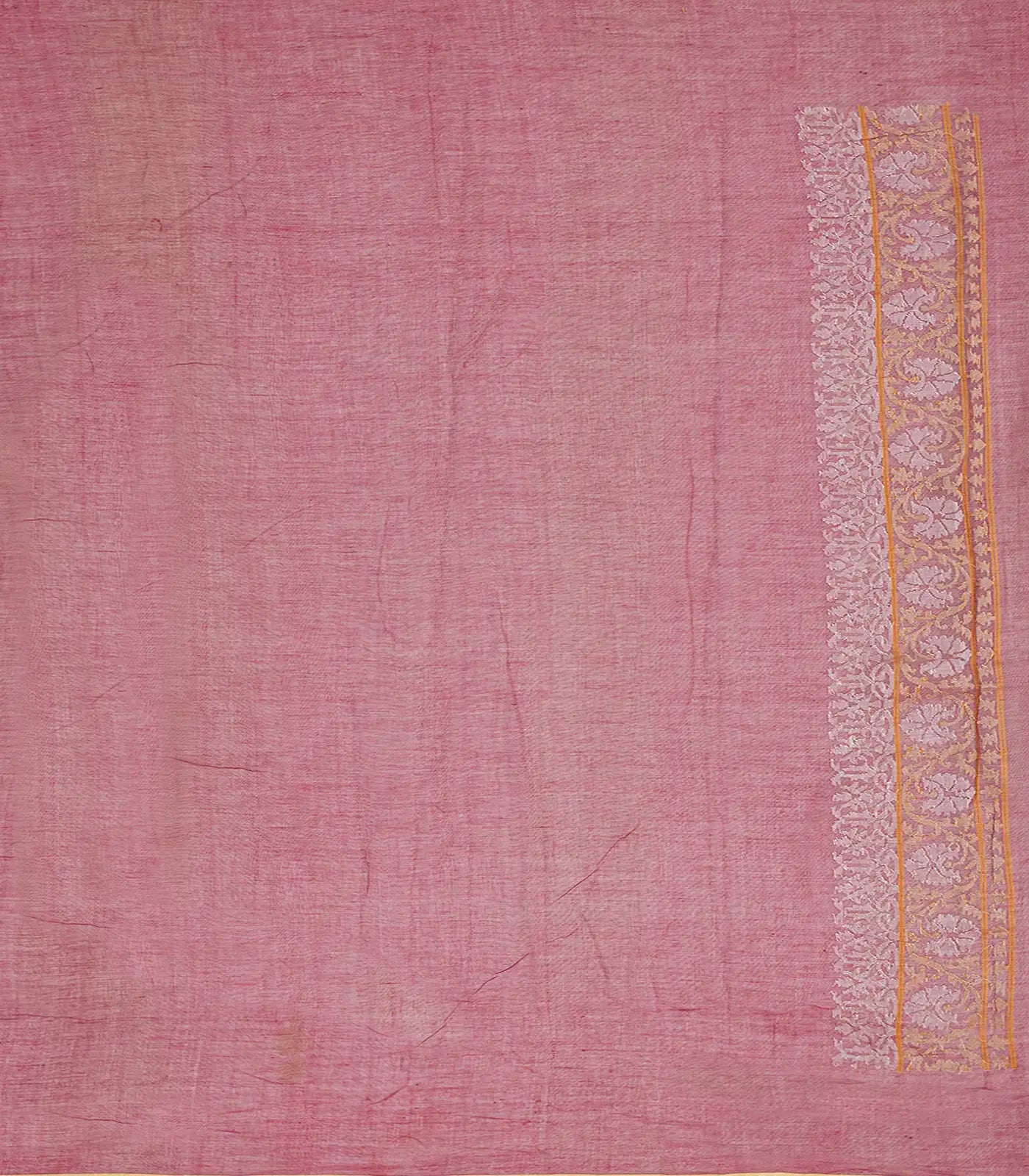 Dusty Pink Handloom Banarasi Jamdani Saree With Floral Motifs-Dusty Pink